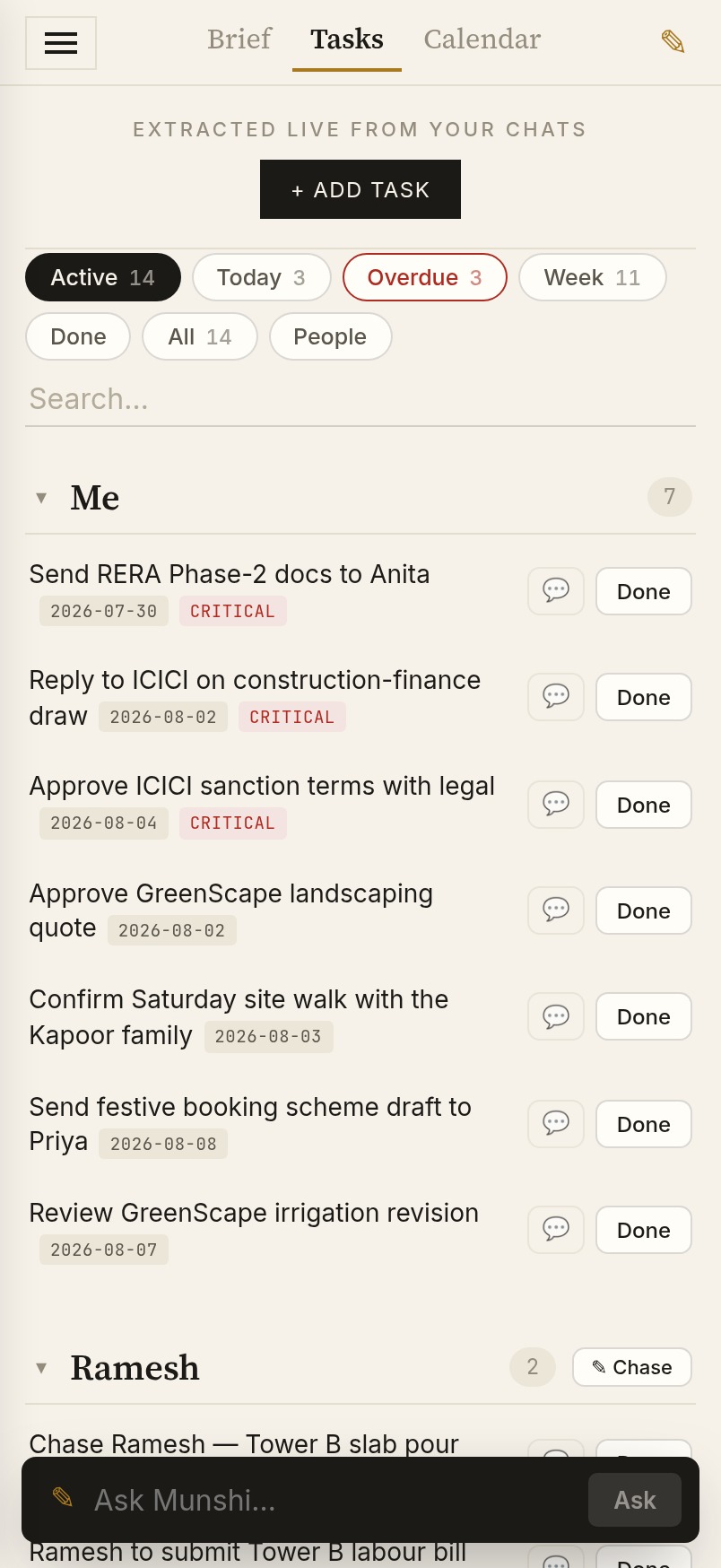 Munshi tasks screen